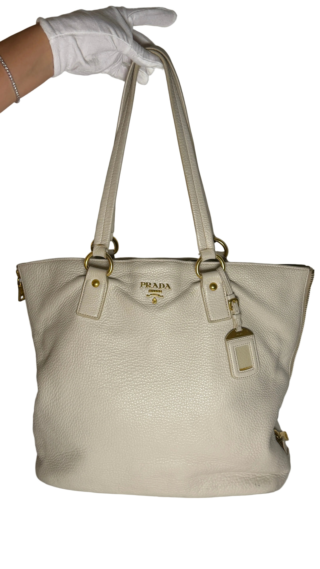 Prada beige leather tote bag