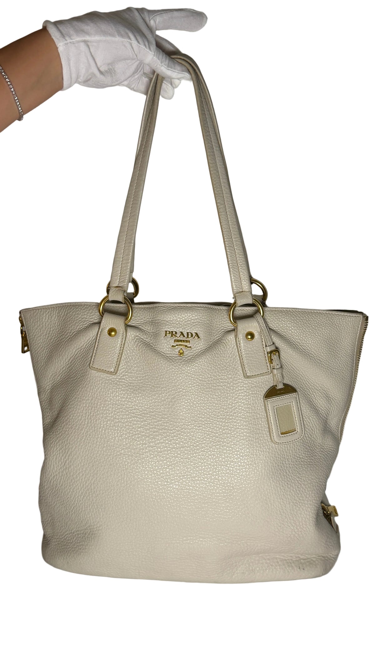 Prada beige leather tote bag