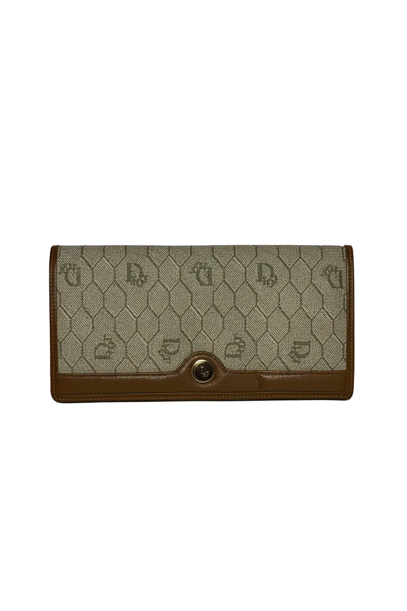 Portefeuille long Dior Honeycomb en cuir beige et brun