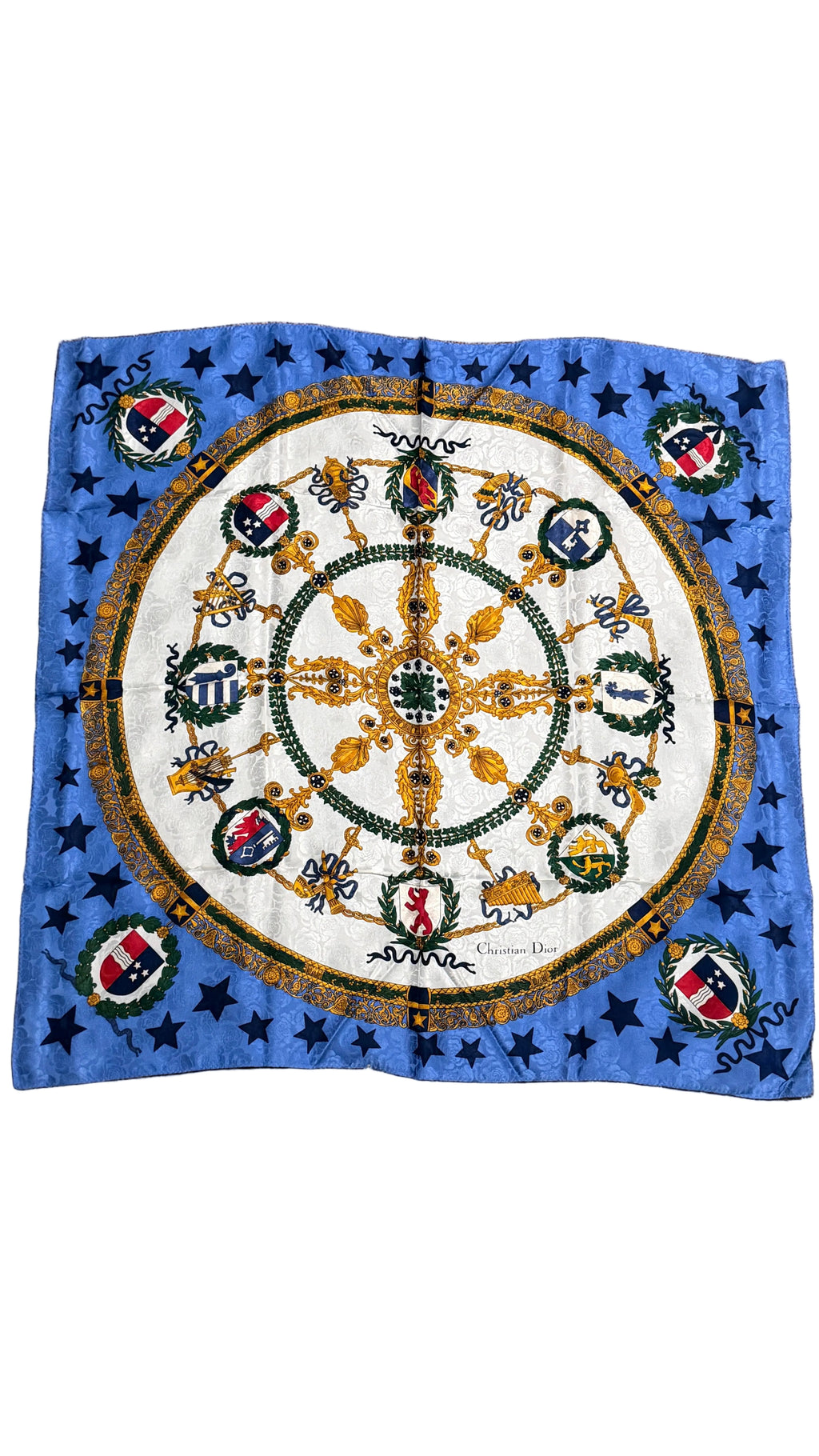 Foulard Dior en soie bleu et blanc