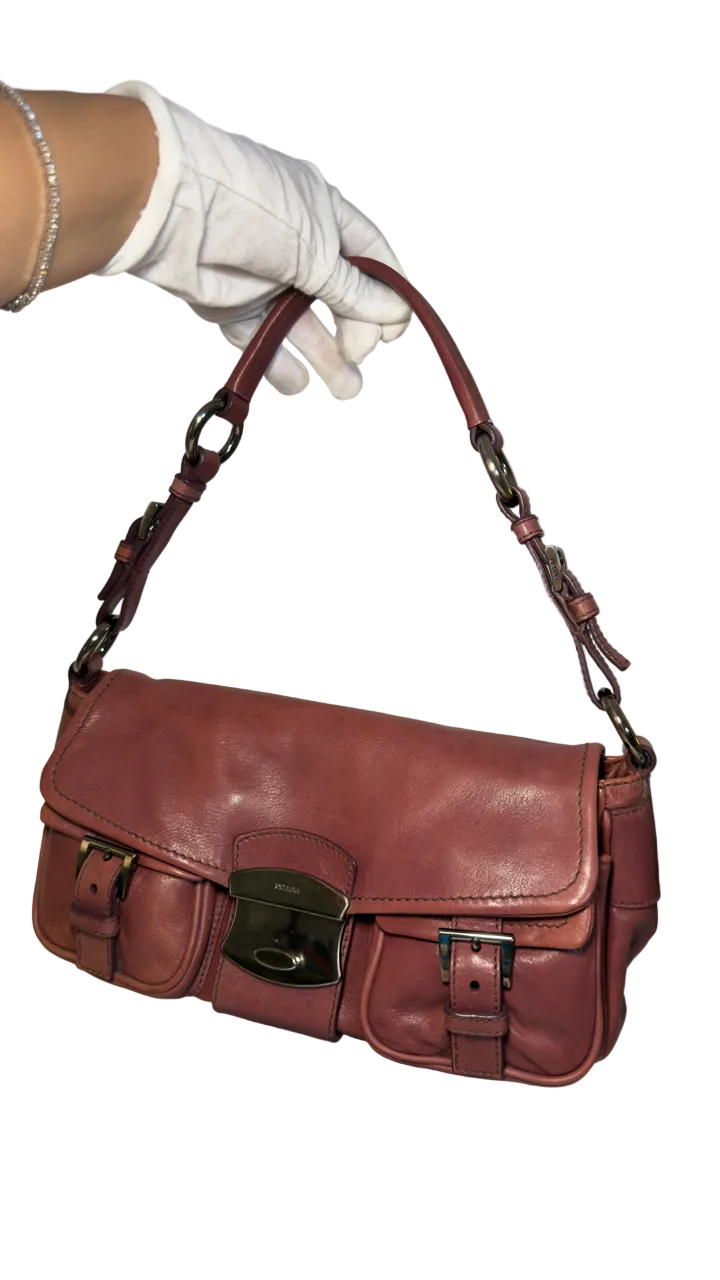 Sac Prada One Shoulder en cuir rose