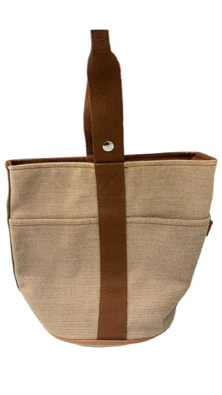 Hermès Saxophone MM bag in beige and brown canvas
